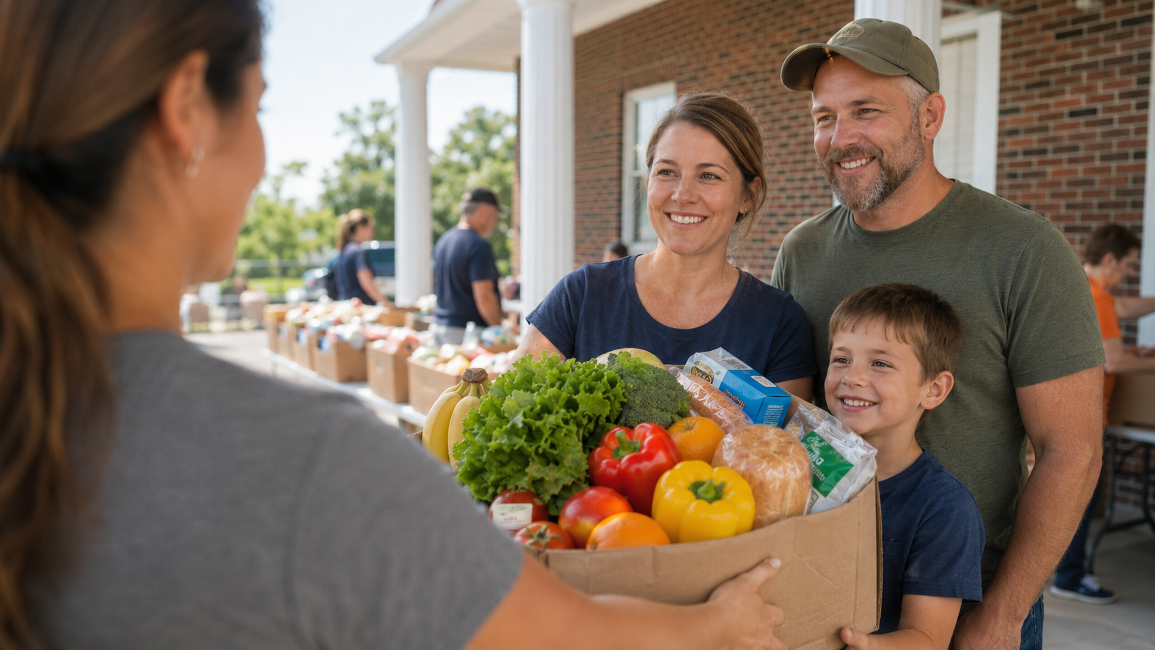 Family receiving groceries